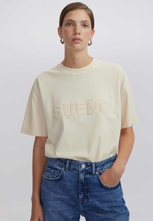 Ipekyol 3D SLOGAN - Print T-shirt - cream
