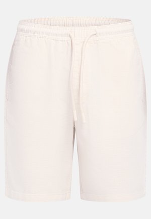 Herren-Shorts aus strukturierter, cremeweißer Stoffqualität mit elastischem Bund und Kordelzug, knielang.