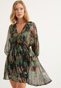 Herita BALLOON SLEEVE V NECK - Freizeitkleid - black