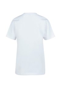 White cotton t-shirt with a classic crew neck, short sleeves, and a simple, plain back design. No logos or patterns visible.