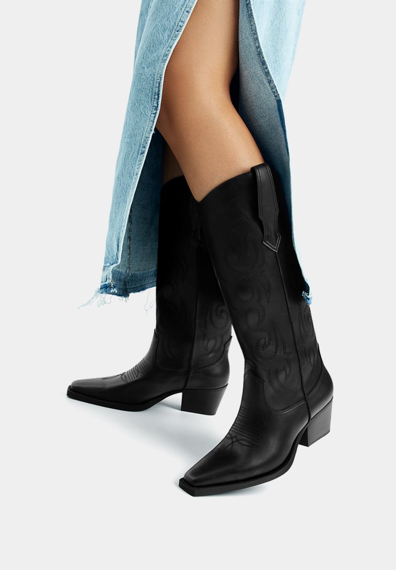 PULL&BEAR Cowboy/Bikerboot mottled black/schwarz meliert Zalando.at