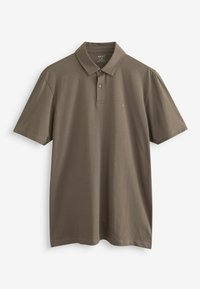 Kurzarm-Polohemd aus olivgrünem Baumwollstoff, mit klassischem Kragen, Knopfleiste mit zwei Knöpfen und dezentem gesticktem Logo auf der Brust.