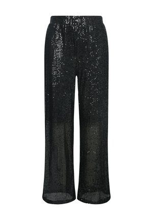 Ulla Popken WIDE LEG SEQUINED - Stoffhose - black