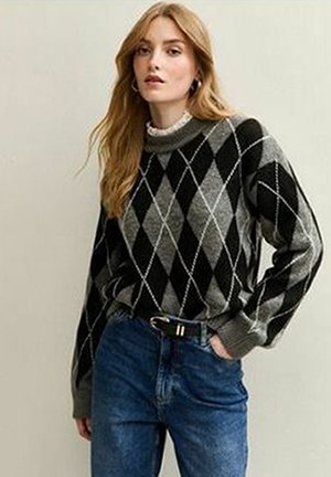 ARGYLE CREW NECK MIDWEIGHT  - Trui - light grey