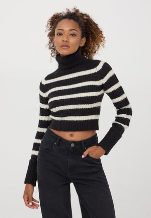 Terranova CROP DOLCEVITA A RIGHE - Maglione - nero