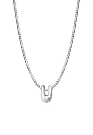Sølv kædedesign med en U-formet vedhæng, glat overflade og et strømlinet, minimalistisk design, der fremhæver moderne æstetik.