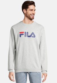 Pelēks džemperis, kas izgatavots no kokvilnas maisījuma, ar lielu daudzkrāsainu "FILA" logotipu. Dizainā ir iekļautas ribotās piedurknes un apaļa apkakle.