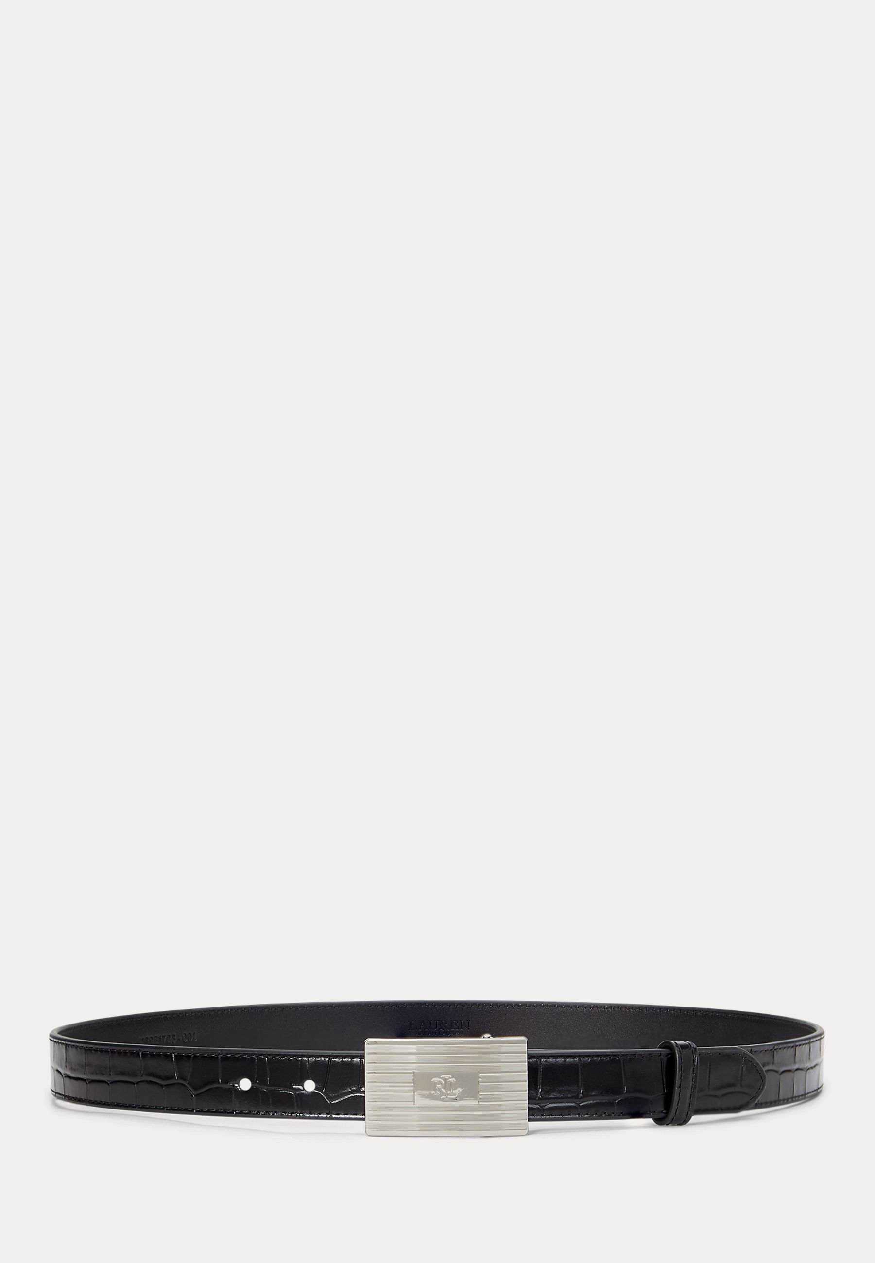 Ralph Lauren Black Croc-Embossed Leather Belt with Silver RL Buckle Lauren Ralph Lauren Slide-buckle Croc-embossed Leather Belt  main image 2