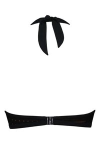 Černý bikiny top se širokým pásem a akcenty z pletiva. Obsahuje přední zapínání a odpovídající černou šálu na uvázání. Jemná textilie.