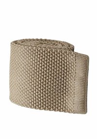 Kangassekoituksesta valmistettu hihna vaaleanbeigessä värissä, jossa on teksturoitu kudottu kuvio. Rullattu sylinterimäiseen muotoon tukevilla reunoilla.