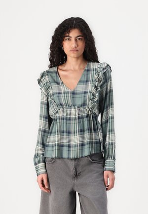 VMCAMILLO CHECK V NECK - Bluse - laurel wreath green