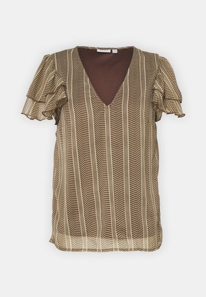 VINORA V NECK - T-shirt med print - toffee/white