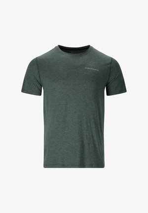 Dunkelgrünes kurzärmliges Sport-T-Shirt mit Rundhalsausschnitt und kleinem "Endurance"-Logo auf der oberen linken Brustseite.