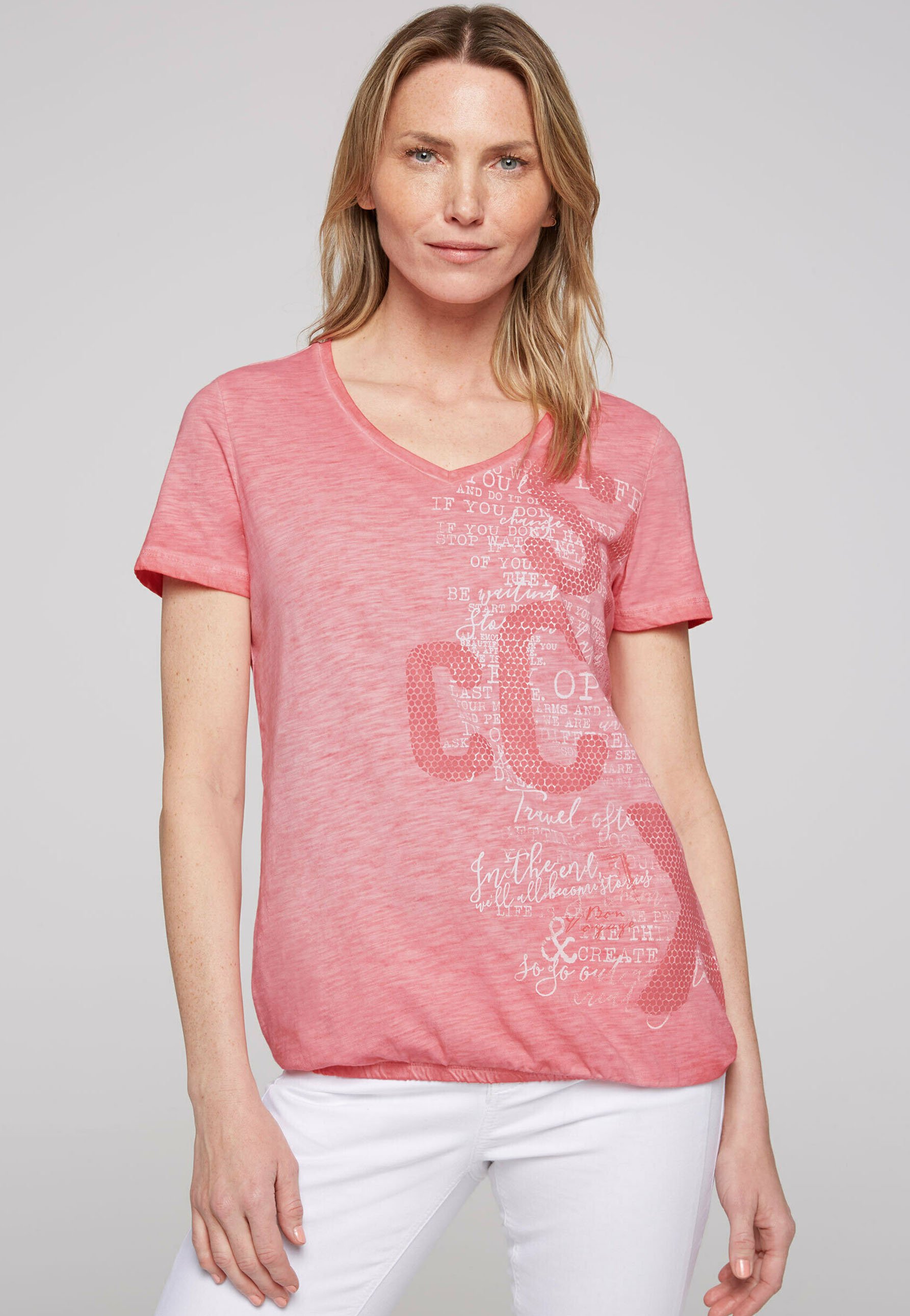SOCCX T-Shirt Donna Con Orlo Elastico E Stampa Pietre, Colore Summer Lime, Vestibilità Larga