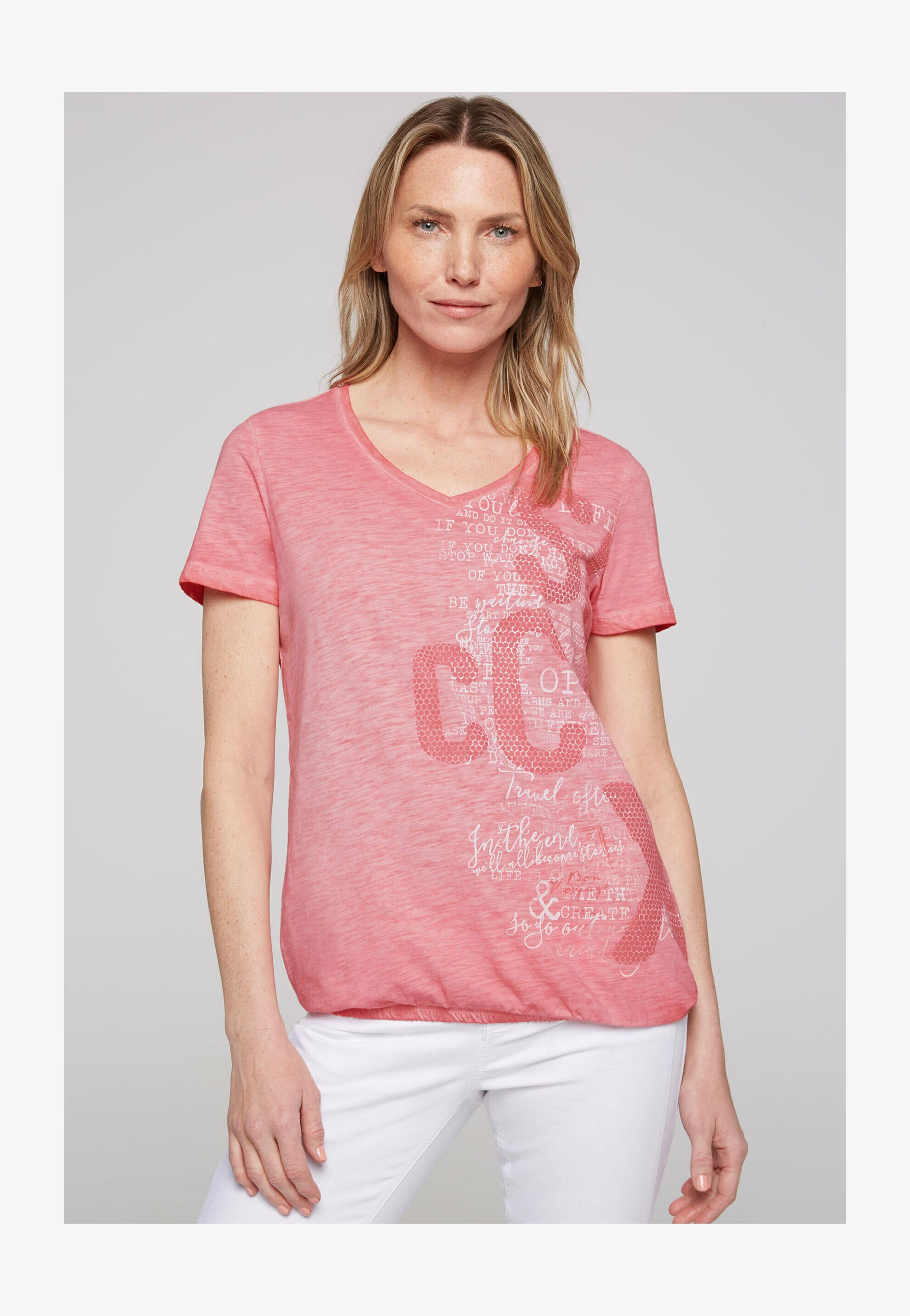 SOCCX T-Shirt Donna Con Orlo Elastico E Stampa Pietre, Colore Summer Lime, Vestibilità Larga