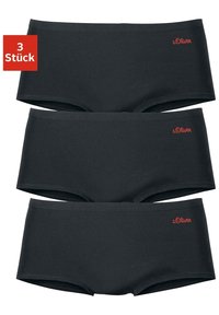 Boxer briefs neri in cotone elasticizzato in confezione da tre, con il logo rosso s.Oliver sul lato sinistro e una cintura elastica liscia.