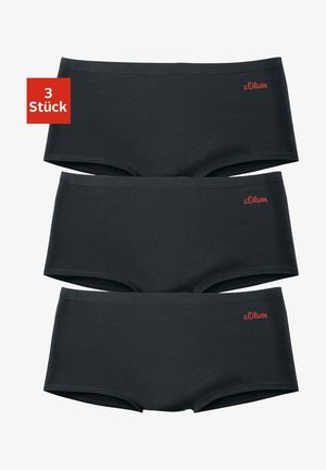 Black cotton stretch boxer briefs in a pack of three, featuring a red s.Oliver logo on the left side, with a smooth, elastic waistband.