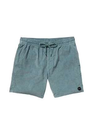 Turquoise katoenen shorts met een elastische tailleband en verstelbaar trekkoord. Voorzien van zijzakken en een zwart merkembleem.