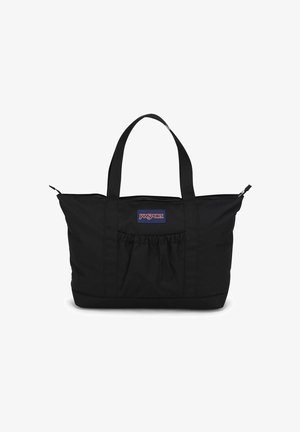 Fekete vászontáska tartós anyagból, dupla fogantyúval, cipzáras záródással és elülső fodros zsebbel, amin egy kis logófolt található.