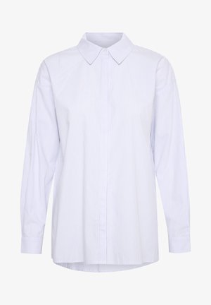 Garā piedurkņu, pogājama krekla gaiši zila un balta svītra. Tam ir klasiskā apkakle un brīva piegriezuma forma ar izliekta apakšmalu.