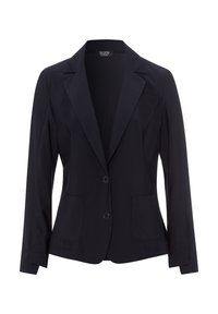 Marineblazer met een notch-lapel, twee voorke pockets, enkele knoopsluiting en een getailleerde pasvorm van lichte stof.