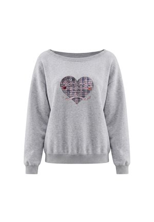 Light gray long-sleeve sweatshirt with a plaid heart graphic and the text "Be Your Own Tour Sparkle On Girl" on the front.