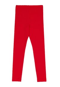 Rode leggings gemaakt van rekbare katoen, met een enkel lengte ontwerp en een gladde, zachte textuur. Geen zichtbare patronen of hardware.