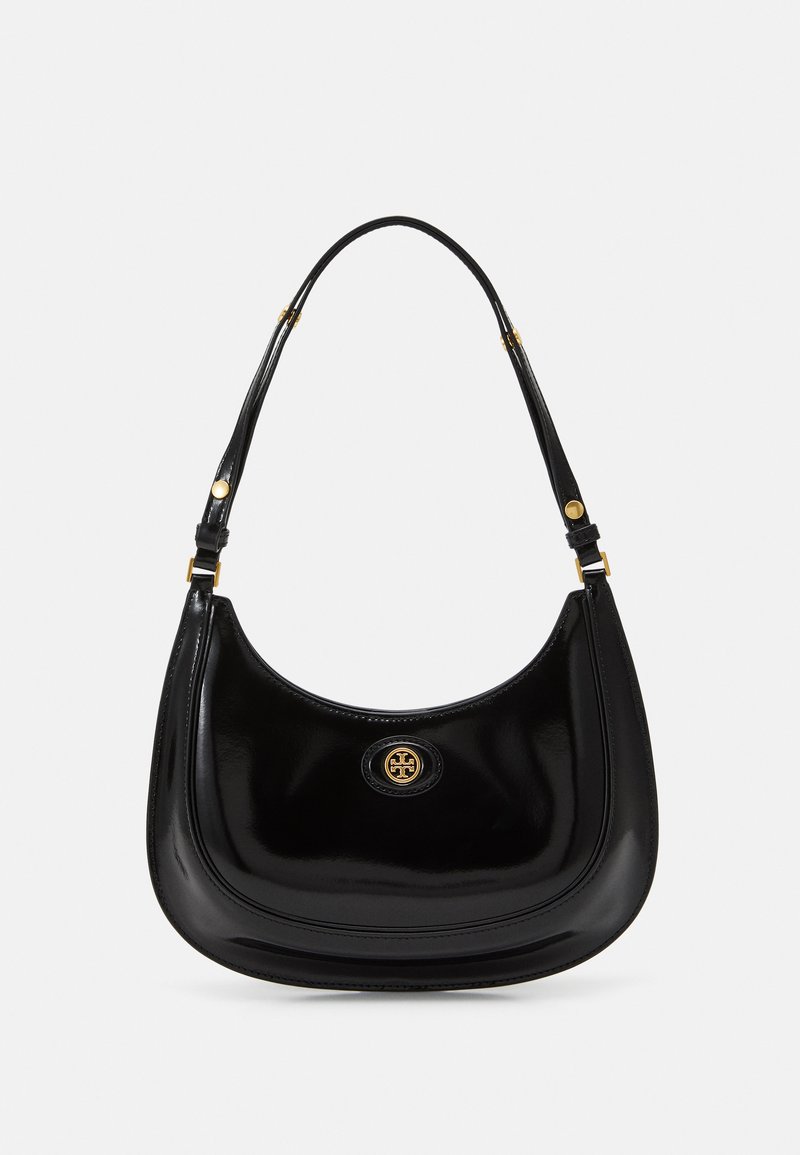 Tory Burch - ROBINSON SPAZZOLATO CONVERTIBLE CRESCENT BAG - Rankinė - black, Padidinti