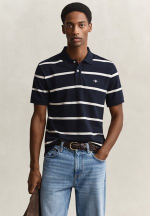 STRIPED - Poloshirt - marine/beige