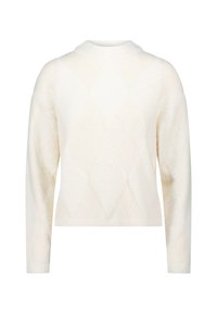 Pull blanc avec un motif en losange, doté de manches longues et d'un col montant. Confectionné en tissu doux et texturé pour un confort optimal.