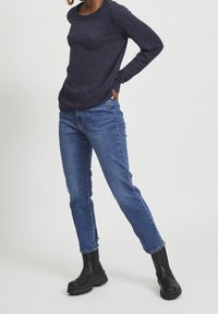 VILA Stickad tröja - mottled dark blue