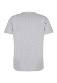Grå t-shirt med kortærmer, lavet af blød bomuld, med rund halsudskæring og en glat, ensartet tekstur. Bagsiden viser et enkelt design.