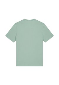 Mintgroene t-shirt met korte mouwen en ronde hals, gemaakt van katoen, met een gladde textuur en een eenvoudig, onopgesmukt ontwerp.