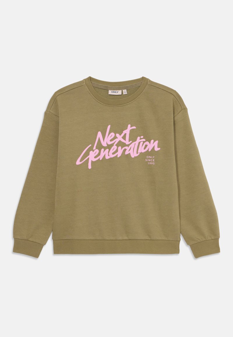 Olivgrön sweatshirt i bomullsblandning med en rosa grafisk text "Next Generation" på framsidan, med ribbade muddar och fåll.