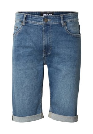 Meeste teksariidest sinised lühikesed püksid, millel on ülesrullitud ääred, ees nupukinnituse ja luku sulgemine, püksirihma silmused ning külgmised ees taskud.