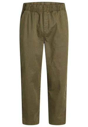 Pantaloni in cotone leggero di colore verde oliva, con vita elasticizzata, taglio dritto e tasche laterali. Tessuto morbido, vestibilità comoda.