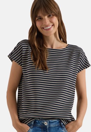 Cecil, T-SHIRT MIT BOAT NECK UND STRUKTUR - T-shirt imprimé - urban dark blue