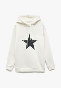 Witte hoodie van zacht materiaal met een grote, versleten zwarte ster graphic op de voorkant. Inclusief een trekkoordkap en geribbelde manchetten.