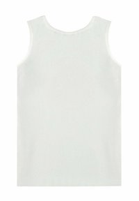White sleeveless top made of soft fabric; features round neckline and clean edges, with a smooth texture and no visible patterns or accents.
