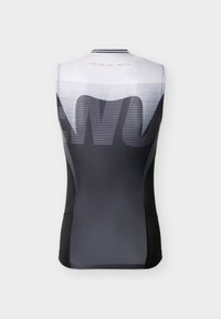 Αμάνικο αθλητικό μπλουζάκι σε μαύρο και άσπρο. Διαθέτει υφή διχτυού, έντονο γραφικό σχέδιο και εφαρμοστή γραμμή με στρογγυλή λαιμόκοψη.