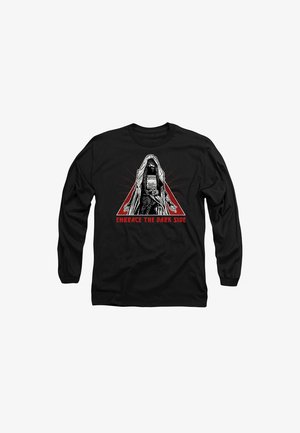 Black long-sleeve shirt featuring a graphic design of a cloaked figure with outstretched arms and the phrase "Embrace the Dark Side" in red.