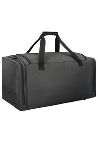 Sac de sport noir en forme rectangulaire, en tissu texturé, avec deux poignées et un dessus zippé. Design simple sans motifs visibles.