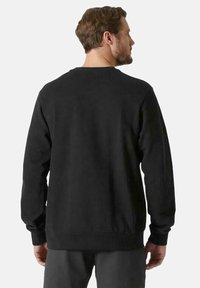 Černá mikina s kulatým výstřihem a dlouhými rukávy. Měkká textura, žebrované manžety a lem, minimalistický design. Zadní pohled neobsahuje žádnou grafiku.