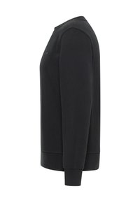 Sweatshirt noir à manches longues, col rond, en mélange de coton doux, avec des poignets et un ourlet côtelés, texture lisse, sans motifs.