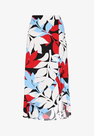 Valge, punase, sinise ja musta lillemustriline mähkmeseelik. Omadusteks suured lehemustrid, kerge kangas ja külje lõhik.