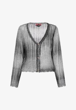 Hallitus- ja mustriibuline kardigan, mis on valmistatud õhukesest kudumismaterjalist. Omab V-kaelust, pikki varukaid ja kolme nuppu ees.