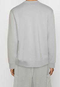 Felpa grigio chiaro con scollo rotondo, caratterizzata da un bordo e polsini a costine, realizzata in morbido tessuto di cotone, progettata per il comfort.