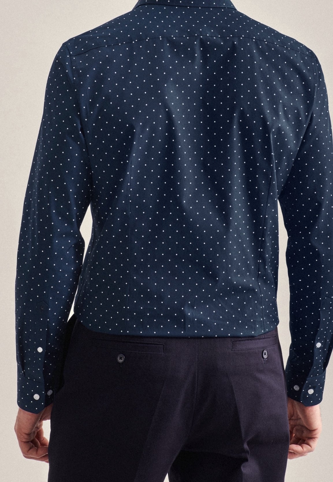 blue polyester dress Men's Navy Blue Cotton Shirt with White Micro Dot Print main image 0