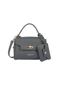 Borsa in pelle grigia Lancaster Paris con manico superiore, chiusura dorata, tracolla removibile e portacarte abbinato attaccato.