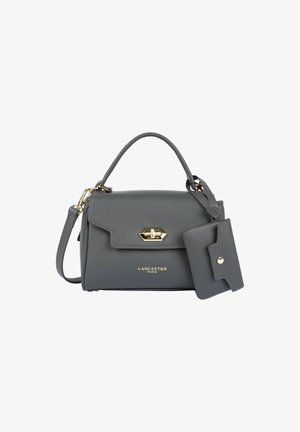 Borsa in pelle grigia Lancaster Paris con manico superiore, chiusura dorata, tracolla removibile e portacarte abbinato attaccato.